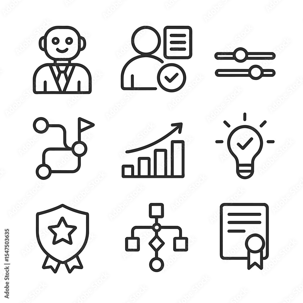 Poster adaptive learning icons. outline icon set of adaptive learning systems: ai tutor, personalized lesso