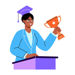A flat style illustration showing graduation day of a student
