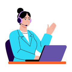 A flat style illustration showing a teacher giving online class
