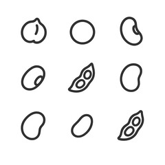 Fototapeta premium Legume Icon Set. Outline icon set of legume family members: chickpea, lentil, kidney bean, black bean, soy bean, fava bean, lima