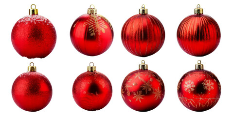 Vibrant Red Christmas Ornaments Collection for Holiday Decoration, Isolated on Transparent, white background