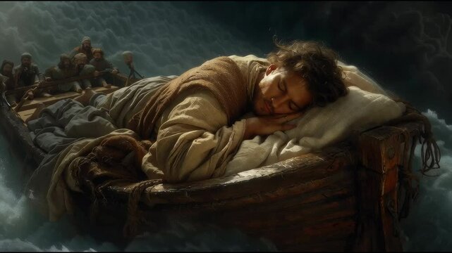 Jesus sleeping in the boat during storm
