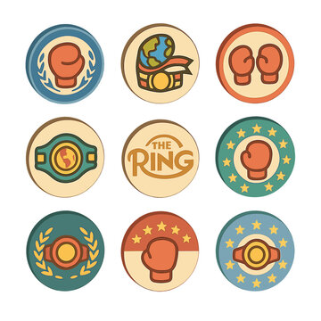 Boxing Organizations Icon Set. Isometric Flat icon set of boxing organizations: WBA, WBC, IBF, WBO, The Ring, EBF, IBO, NABF, IBU.