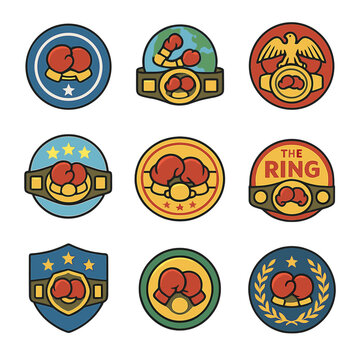 Boxing Organizations Icon Set. Isometric Flat icon set of boxing organizations: WBA, WBC, IBF, WBO, The Ring, EBF, IBO, NABF, IBU.