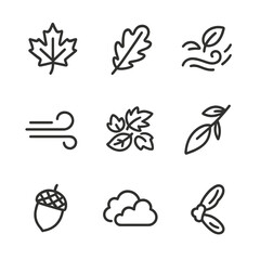 Fototapeta premium Communication and Autumn Icons. Outline icon set of communication and command posts: field radio, command van, satellite uplink,