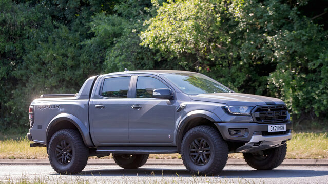 Milton Keynes,Bucks,UK - June 16th 2025: 2021 grey Ford Ranger pick up truck car driving on a British road