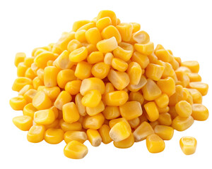 Pile of fresh canned corn kernels isolated on transparent background
