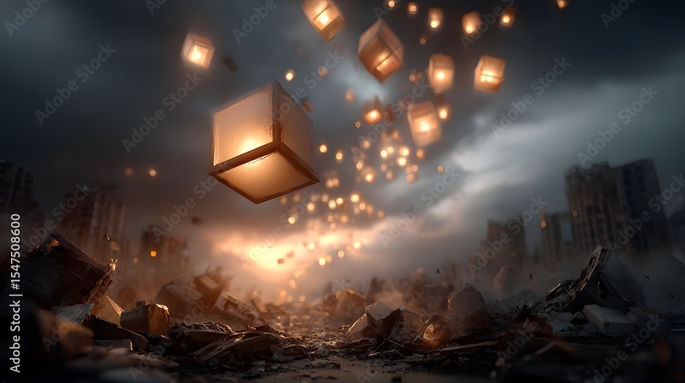 Poster the image depicts the aftermath of a catastrophic event with a chaotic scene of destruction and deva