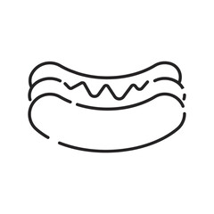 Fast food flat line icon. Burger, fast snacks, sandwich, french fries, hot dog, mexican burrito, pizza vector illustrations.  Thin signs for restaurant menu.