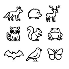Obraz premium Urban Animal Icon Set. Outline icon set of target urban species: red fox, hedgehog, urban deer, raccoon, squirrel, toad, bat