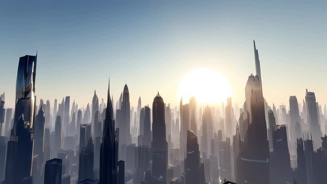 Holographic Sun Rises Over Futuristic City