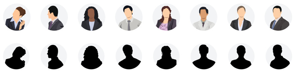 Fototapeta premium People portraits vector illustration. profile picture User avatars in circles. Collection of male and female human profile face icons. Faceless, Unknown or anonymous person.