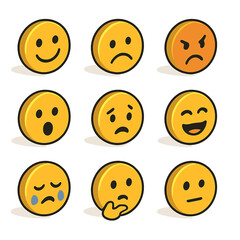 Facial Expression Icons. Isometric Flat icon set of facial expressions: happy face, sad face, angry face, surprised face, worried