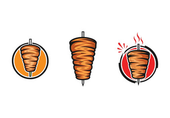 Three stylized illustrations of a rotating kebab, showcasing variations in design and presentation for potential logo use.