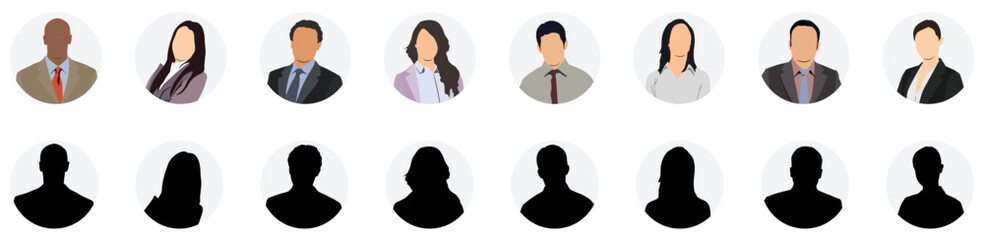 People portraits vector illustration. profile picture User avatars in circles. Collection of male and female human profile face icons. Faceless, Unknown or anonymous person.