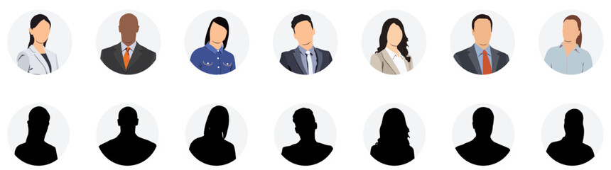 People portraits vector illustration. profile picture User avatars in circles. Collection of male and female human profile face icons. Faceless, Unknown or anonymous person.