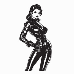 Sexy Female Wear Leather Suit Image Vector Isolated on White Background.