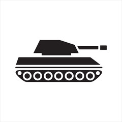 Tank icon vector. Military army vehicle silhouette. Simple black graphic symbol for war or combat, isolated on white background