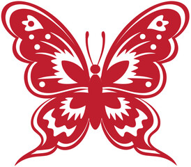 Chinese Folk Style Butterfly Papercut – Red Symbol of Joy, Rebirth, and Freedom, Ideal for Cultural Prints, Crafts, and Gift Cards