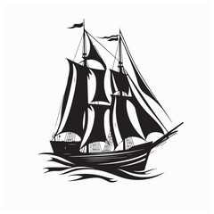 Schooner Definition Vector. Black and white Schooner Vector Stock Illustrations.