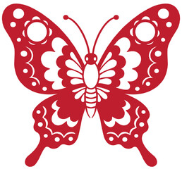 Red Papercut Butterfly Clipart – Symbolic Insect Design for Chinese Festival Decorations, Wedding Invitations, and Lunar New Year Prints