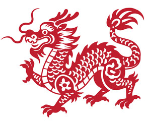 Zodiac Dragon Papercut in Red – Chinese New Year Traditional Animal Artwork for Posters, Prints, Invitations, and Home Decoration