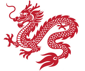 Cultural Red Paper Cutting of Chinese Dragon – Zodiac Creature for Lunar New Year, Feng Shui, and Traditional Symbolism