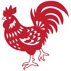 Traditional Chinese Rooster Paper Cutting Art – Zodiac Animal Sign for Year of the Rooster, Decorative Festive Red Symbol Design