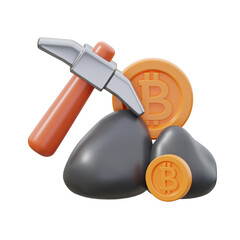 orange and black Bitcoin Mining 3d icon illustration