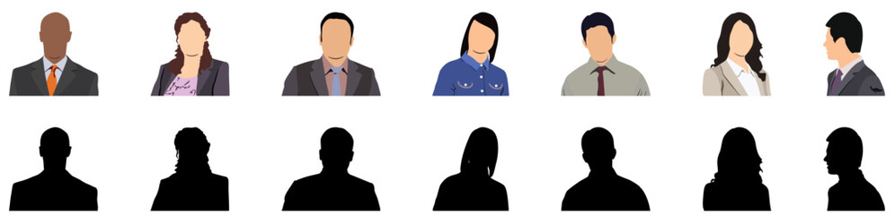 Set of business people avatars. Collection of portraits of men and women, office workers and colleagues. Vector illustration