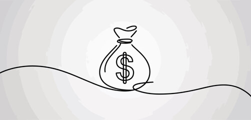 Single Line Drawing of Money Bag with Dollar Sign