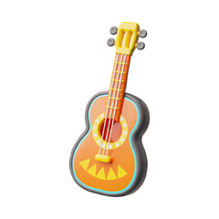 Acoustic guitar 3d plastic style vector icon, realistic string music instrument, classic decorated retro wooden guitar