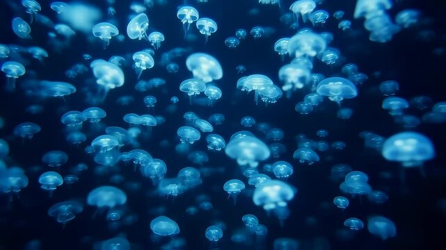 POV Drifts Through Field of Glowing Jellyfish