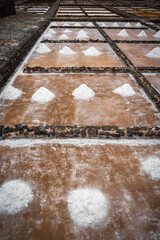 Bac de récupération du sel au musée du sel de Salinas de Carmen sur l'île de Fuerteventura en Espagne