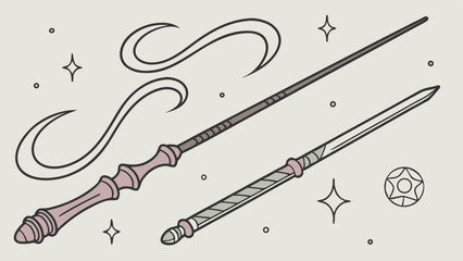 Hand Drawn Magic Wands Set Vector Illustration Fantasy Mystical Esoteric Spiritual Symbols Stars Swirls