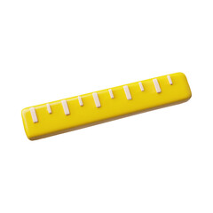 3d yellow cartoon ruler with white marks isolated on white background.