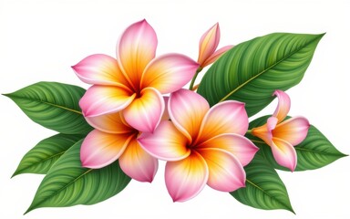 Fototapeta premium Vibrant pink flowers with green leaves in a decorative arrangement.