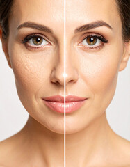 A parched, dull patch of skin transforms into a hydrated, glowing surface, symbolizing effective moisturizing.