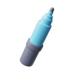 Felt-tip pen 3D plastic cartoon style vector icon, realistic blue pencil, kids stationery for painting, drawing artwork