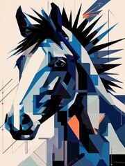 Geometric Horse Portrait, Abstract Equine Art, Modern Vector Illustration