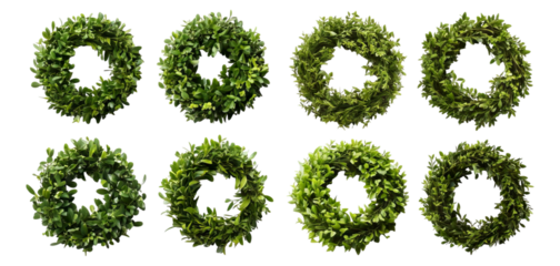 Collection of Green Leafy Wreaths for Seasonal Decor and Crafts, Isolated on Transparent, white background