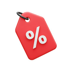 3D Red Price Tag with White Percent Sign Image