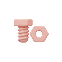 Blush Pink Bolt and Hex Nut 3D Rendered Image