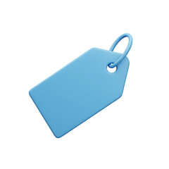 3D rendered blue price tag with loop centered on black