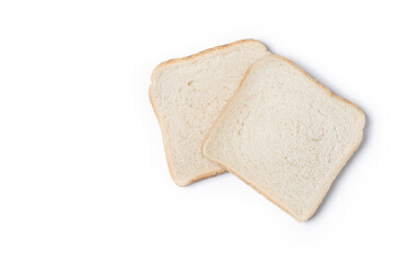 Sliced of White Bread isolated on white background. Top view. Copy space