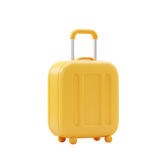 Bright yellow cartoon suitcase with extended handle, travel and vacation