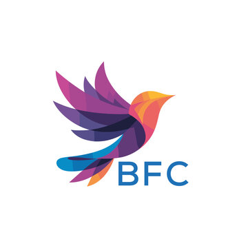 BFC Colorful Abstract Bird Logo Design &ndash; BFC Later Logo, Modern Geometric Flying Bird with BFC Text on White Background.
