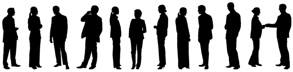Silhouette of a group of business people on a white background