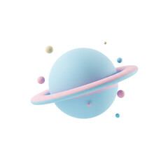 Pastel blue planet with pink ring floating in dark space