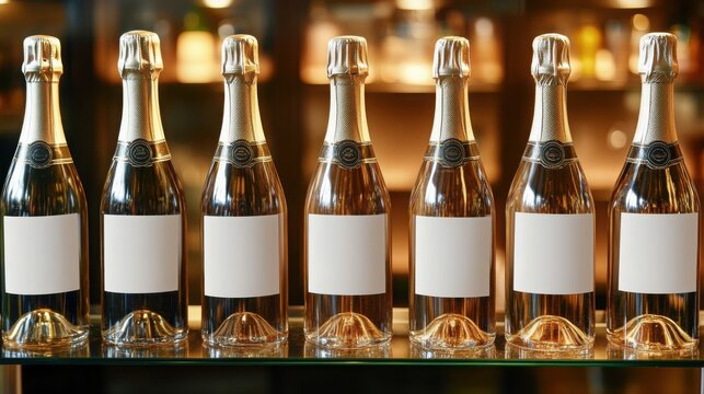 Elegant champagne bottles lined up ready to celebrate success with golden